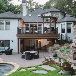 pool and deck in backyard