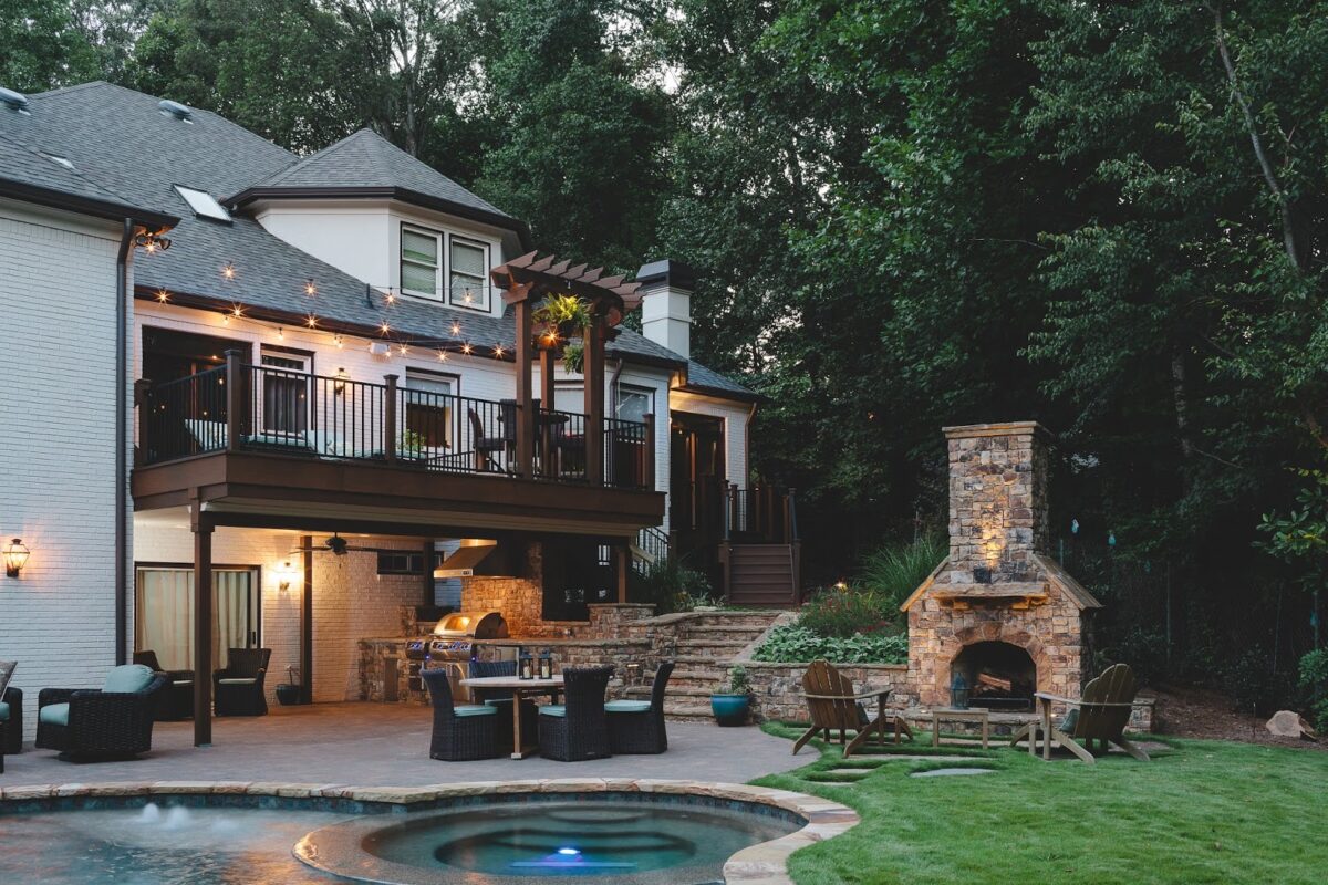 pool and deck in backyard