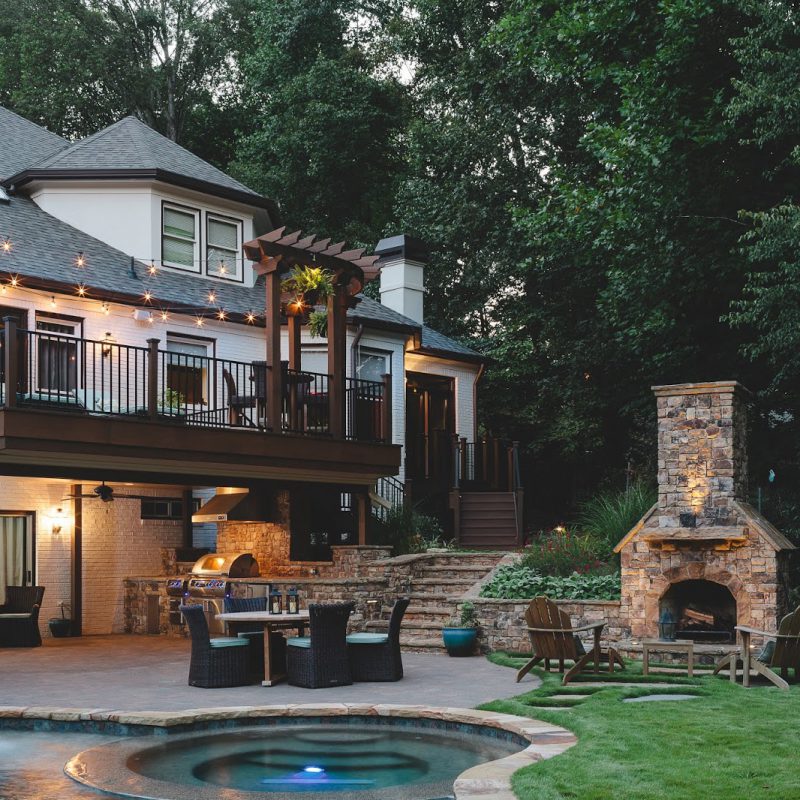 pool and deck in backyard
