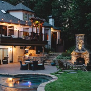 pool and deck in backyard