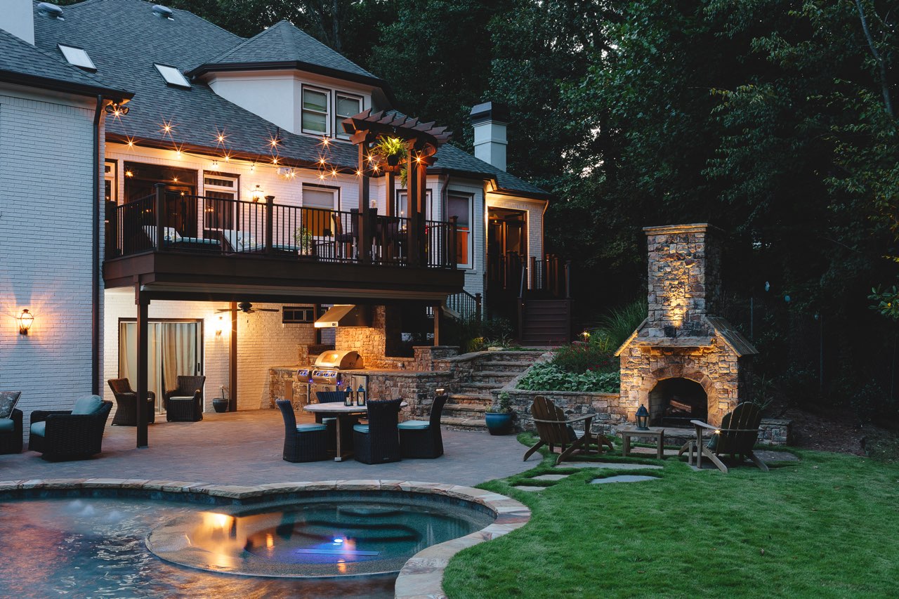 pool and deck in backyard