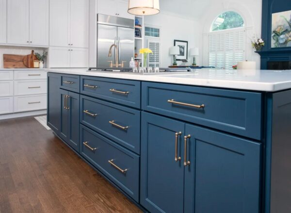 Blue cabinetry on this Atlanta Kitchen remodel's island