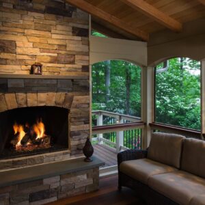 fireplace in porch