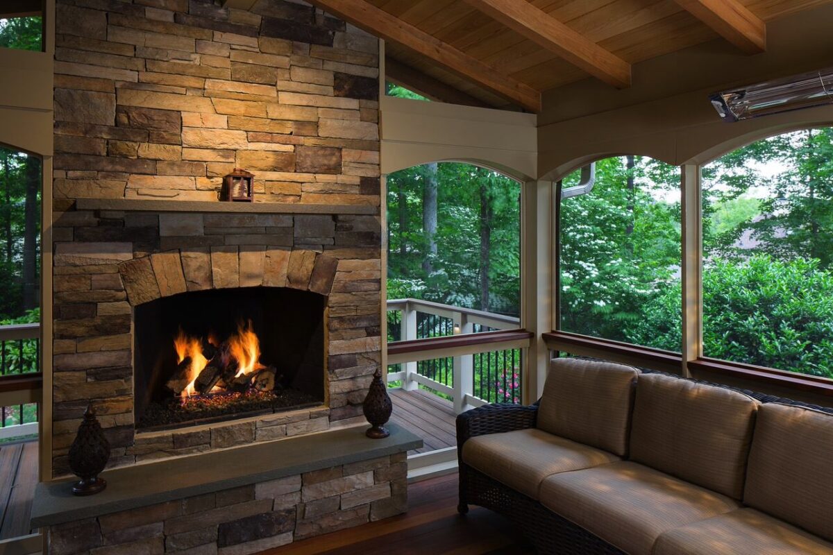 fireplace on porch