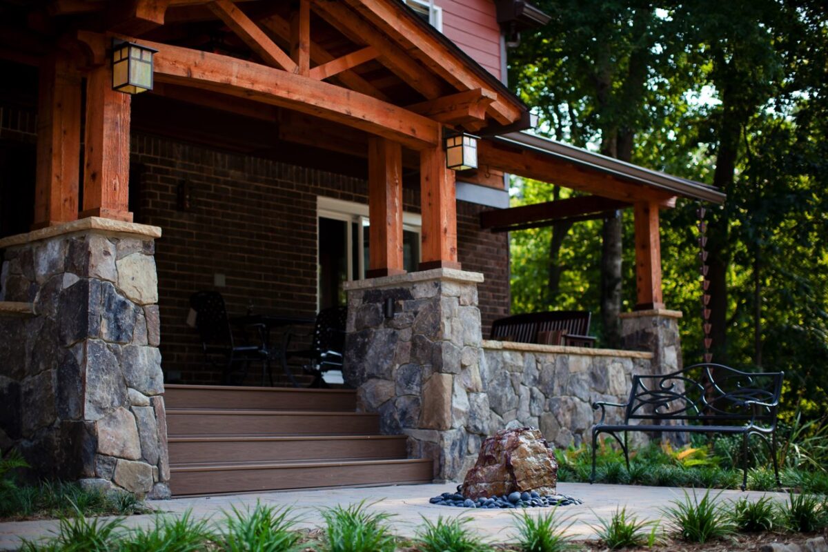 steps and bench in front of house