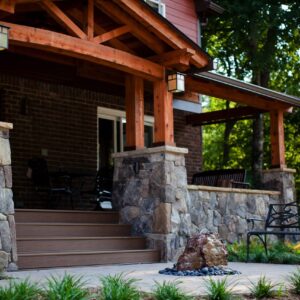 steps and bench in front of house