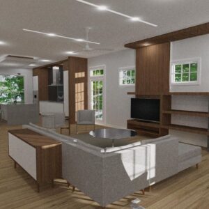 living room with kitchen