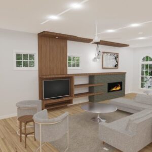 living room with fireplace rendering