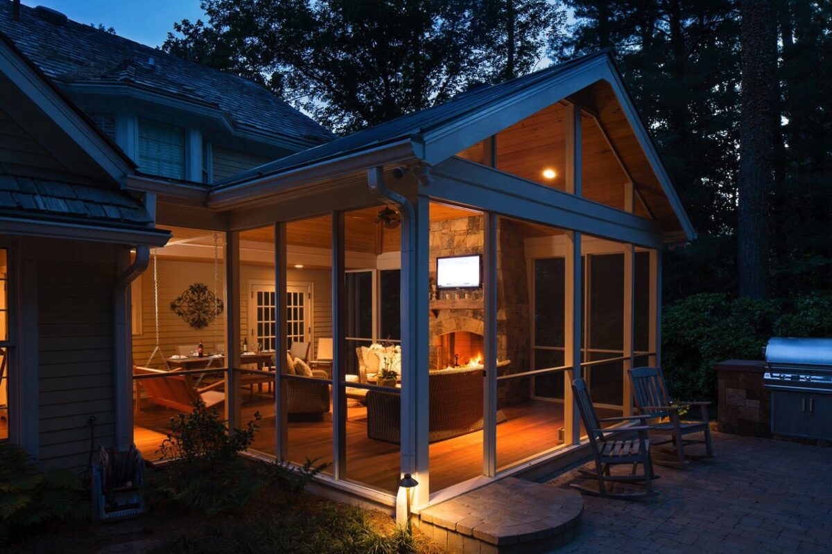 screened porch with furniture