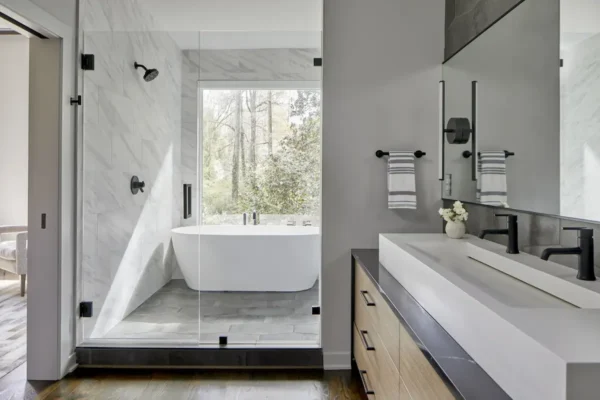Atlanta bathroom remodel with spa-inspired finishes